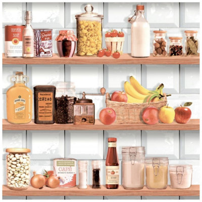 Ugepa Illusion Kitchen Pantry Rustic Shelves Paste The Wall Vinyl Wallpaper