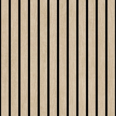 Ugepa Wooden Slats Panelling 3D Wood Panel Stripe Natural Black Wallpaper