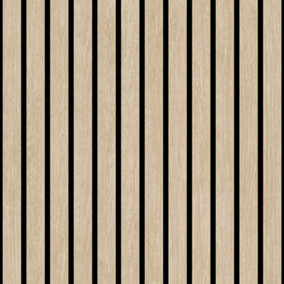 Ugepa Wooden Slats Panelling 3D Wood Panel Stripe Natural Black Wallpaper