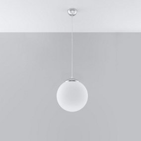 Ugo Glass & Steel White 1 Light Classic Pendant Ceiling Light