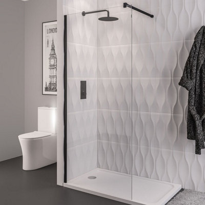 UK Bathrroms Essentials 8mm walkin panel Matt Black 1100 x 2000 Price Comparisons | Compare The Build