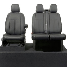 UK Custom Covers Double Block Stitch Leatherette Front Seat Covers - To Fit Ford Transit Custom PHEV 2019-2023