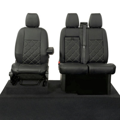 UK Custom Covers Double Diamond Bentley Stitch Leatherette Front Seat Covers - To Fit Ford Transit Custom 2013-2023