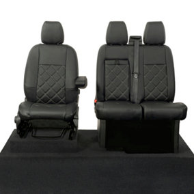 UK Custom Covers Double Diamond Bentley Stitch Leatherette Front Seat Covers - To Fit Ford Transit Custom 2013-2023