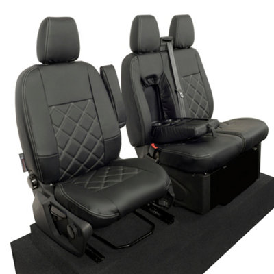 UK Custom Covers Double Diamond Bentley Stitch Leatherette Front Seat Covers - To Fit Ford Transit Custom 2013-2023 - 8