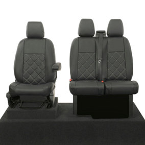 UK Custom Covers Double Diamond Bentley Stitch Leatherette Front Seat Covers - To Fit Ford Transit Custom DCIV 2013-2023