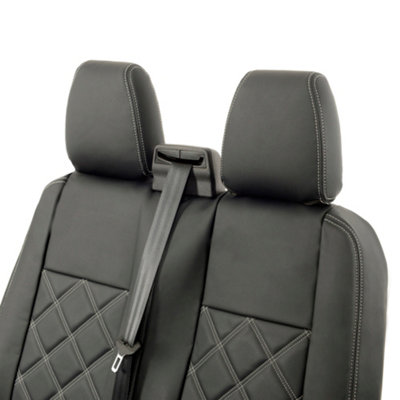 UK Custom Covers Double Diamond Bentley Stitch Leatherette Front Seat Covers - To Fit Ford Transit Custom M Sport 2013-2023