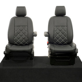 UK Custom Covers Double Diamond Bentley Stitch Leatherette Front Seat Covers - To Fit Ford Transit Custom Trail 2020-2023