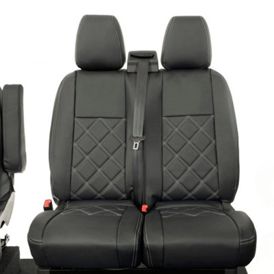 UK Custom Covers Double Diamond Bentley Stitch Leatherette Front Seat Covers - To Fit Ford Transit Custom Trend 2013-2023 - 9