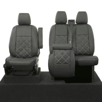 UK Custom Covers Double Diamond Bentley Stitch Leatherette Front Seat Covers - To Fit Ford Transit Tourneo Custom 2013-2023
