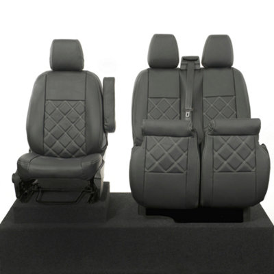 UK Custom Covers Double Diamond Bentley Stitch Leatherette Front Seat Covers - To Fit Ford Transit Tourneo Custom 2013-2023 - 8