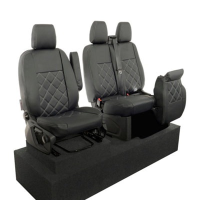 UK Custom Covers Double Diamond Bentley Stitch Leatherette Front Seat Covers - To Fit Ford Transit Tourneo Custom 2013-2023 - 9
