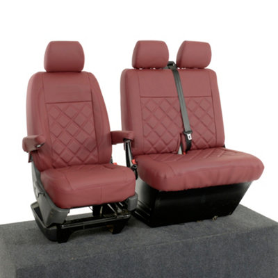 VW Transporter T5/T5.1 Shuttle  2003-2015  Front Seat Covers Leatherette Tailored Red Uk Custom Covers - View #10