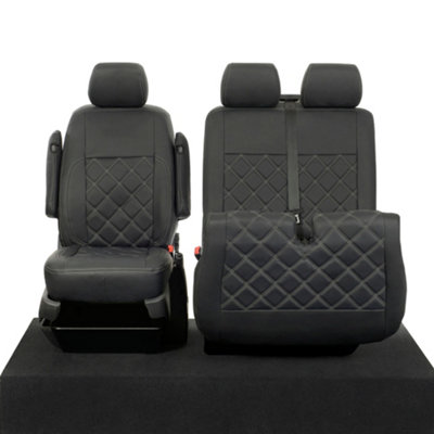 UK Custom Covers Leatherette Tailored Single/Double Front Seat Covers - To Ft VW Transporter T5 T26 T28 T30 T32 2003 On