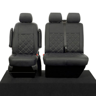 UK Custom Covers Leatherette Tailored Single/Double Front Seat Covers - To Ft VW Transporter T5 T26 T28 T30 T32 2003 On - 9