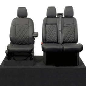 UK Custom Covers Single Diamond Bentley Stitch Leatherette Front Seat Covers - To Fit Ford Transit Custom 2013-2023