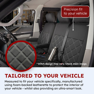 UK Custom Covers Single Diamond Bentley Stitch Leatherette Front Seat Covers - To Fit Ford Transit Custom 2013-2023