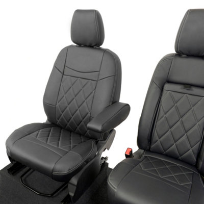 UK Custom Covers Single Diamond Bentley Stitch Leatherette Front Seat Covers - To Fit Ford Transit Custom 2013-2023 - 6
