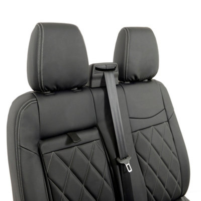 UK Custom Covers Single Diamond Bentley Stitch Leatherette Front Seat Covers - To Fit Ford Transit Custom 2013-2023 - 7
