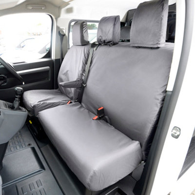MUN Heavy-Duty Waterproof Front Seat Cover – For Vauxhall Vivaro, Black With White Logo