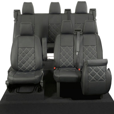 UK Custom Double Diamond Bentley Stitch Leatherette Front & Rear Seat Covers - To Fit Ford Transit Custom Leader 2013-2023