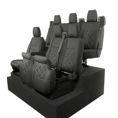 UK Custom Double Diamond Bentley Stitch Leatherette Front & Rear Seat Covers - To Fit Ford Transit Custom Leader 2013-2023