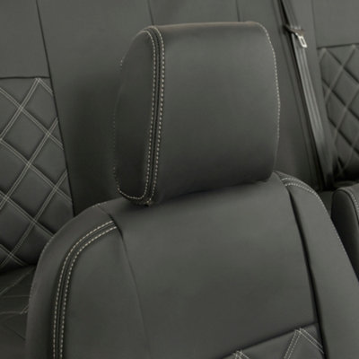 UK Custom Double Diamond Bentley Stitch Leatherette Front & Rear Seat Covers - To Fit Ford Transit Custom Limited 2013-2023