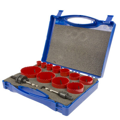 UK Drills Hole Saw Set 13pcs 20mm 22mm 25mm 32mm 35mm 38mm 44mm 51mm 57mm 64mm Arbors Pilot Drill