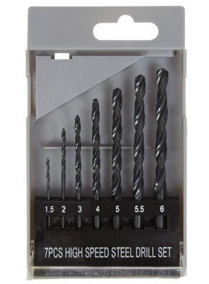 UK Drills HSS Drill Bits Set 7 Pieces Size from 1/16 to 1/4 for Steel Wood Plastic Drilling