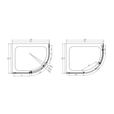 UK Home Living Avalon 1000mm x 800mm Single Door Quad with tray and waste left hand
