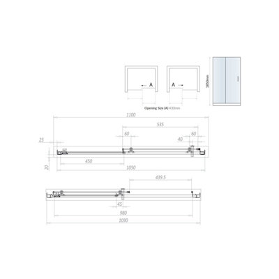 UK Home Living Avalon 1100mm Sliding Door with 1100x800mm tray and waste