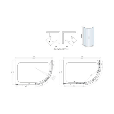 UK Home Living Avalon 1200mm x 800mm Double Door Quad with tray and waste left hand