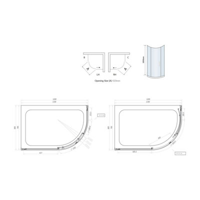 UK Home Living Avalon 1200mm x 800mm Single Door Quad with tray and waste right hand