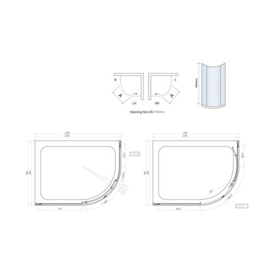 UK Home Living Avalon 1200mm x 900mm Single Door Quad with tray and waste right hand