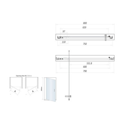 UK Home Living Avalon 800mm Pivot Door with 760mm Side Panel