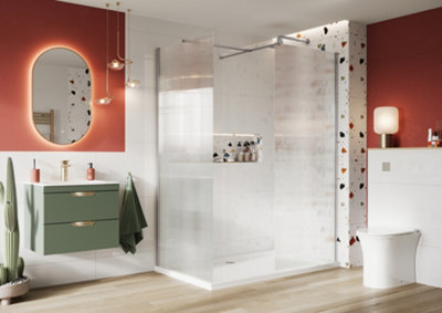 UK Home Living Avalon 8mm Fluted Glass Wetroom Panel 1000mm with 800mm end panel Chrome inc. 1500x800mm tray and waste