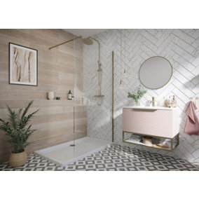 UK Home Living Avalon 8mm Wet room pack, 1000mm and 700mm panels, wall profiles and supports in B/Brass, 1500x700mm tray and waste