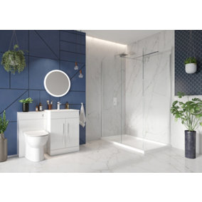 UK Home Living Avalon 8mm Wet room pack, 1000mm and 900mm panels, profiles and wall supports in chrome, 1500x900mm tray and waste