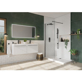 UK Home Living Avalon 8mm Wet room panel 2000mmx1000mm with wall profile and minimalist wall support in Black