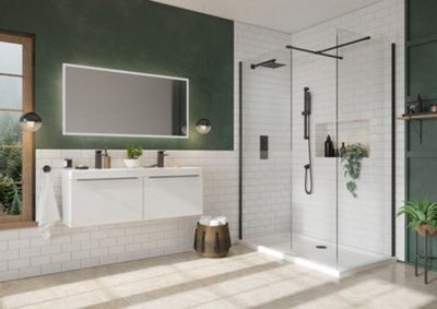 UK Home Living Avalon 8mm Wet room panel 2000mmx1000mm with wall profile and minimalist wall support in Black