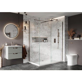 UK Home Living Avalon 8mm Wet room panel 2000mmx1000mm with wall profile and minimalist wall support in Brushed Bronze