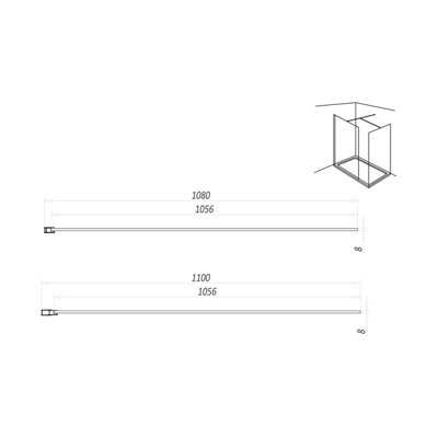 UK Home Living Avalon 8mm Wet room panel 2000mmx1100mm inc wall profile and minimalist wall support in Brushed Brass