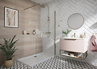 UK Home Living Avalon 8mm Wet room panel 2000mmx600mm with wall profile and minimalist wall support in Brushed Brass