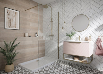 UK Home Living Avalon 8mm Wet room panel 2000mmx600mm with wall profile and minimalist wall support in Brushed Brass