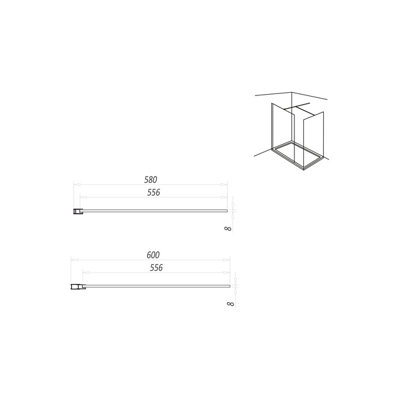 UK Home Living Avalon 8mm Wet room panel 2000mmx600mm with wall profile and minimalist wall support in chrome - 3