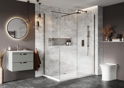 UK Home Living Avalon 8mm Wet room panel 2000mmx700mm with wall profile and minimalist wall support in Brushed Bronze Price Comparisons | Compare The Build