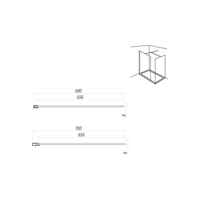 UK Home Living Avalon 8mm Wet room panel 2000mmx700mm with wall profile and minimalist wall support in Brushed Bronze