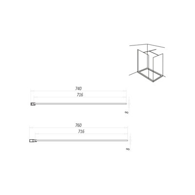 UK Home Living Avalon 8mm Wet room panel 2000mmx760mm with wall profile and minimalist wall support in Black - 3