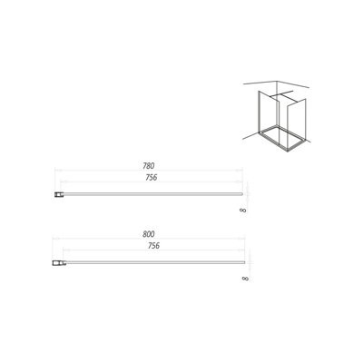 UK Home Living Avalon 8mm Wet room panel 2000mmx800mm with wall profile and minimalist wall support in Black - 3