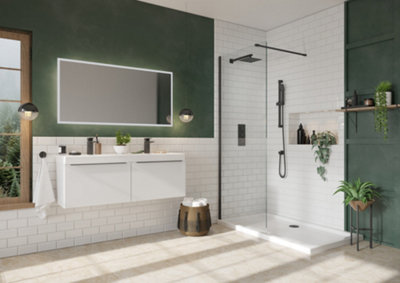 UK Home Living Avalon 8mm Wet room panel 2000mmx900mm with wall profile and minimalist wall support in Black Price Comparisons | Compare The Build
